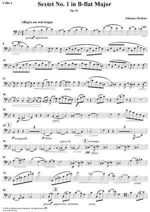 Sextet No. 1 in B-flat Major, Op. 18 - Cello 1