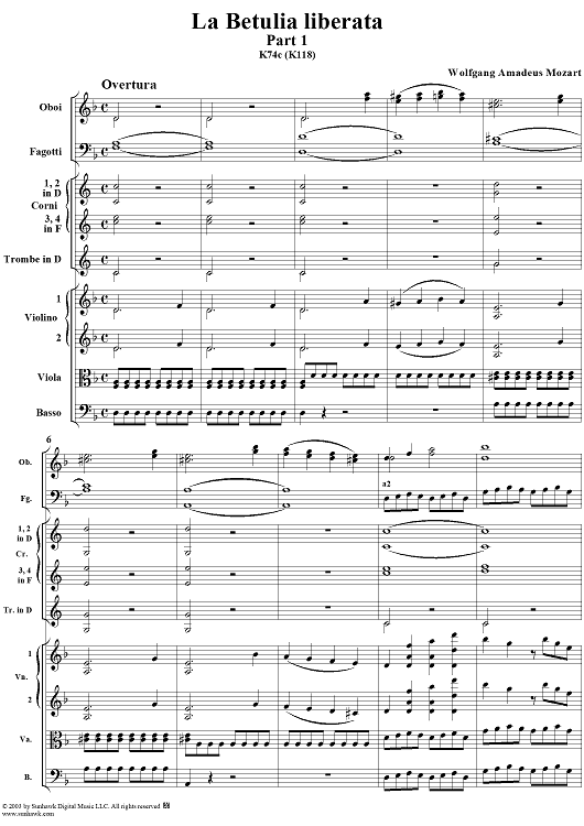 La Betulia Liberata, Overture and Part 1, K74c (K118) - Full Score