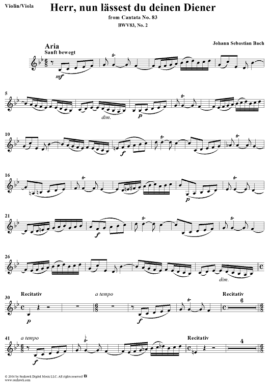 "Herr, nun lässest du deinen Diener", Aria, No. 2 from Cantata No. 83: "Erfreute Zeit im neuen Bunde" - Violin