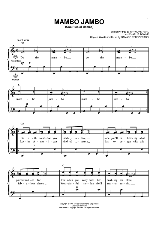 Mambo Jambo (Que Rico El Mambo)" Sheet Music by Dave Barbour for  Accordion - Sheet Music Now