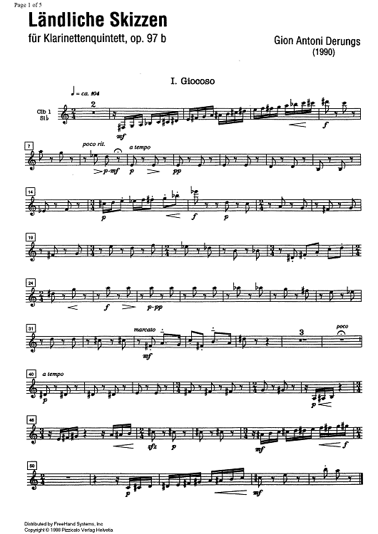 Ländliche Skizzen Op.97b - Bass Clarinet 1