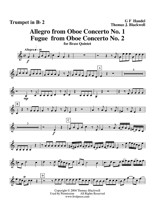 Allegro and Fugue from Oboe Concertos 1 and 2 - Trumpet 2