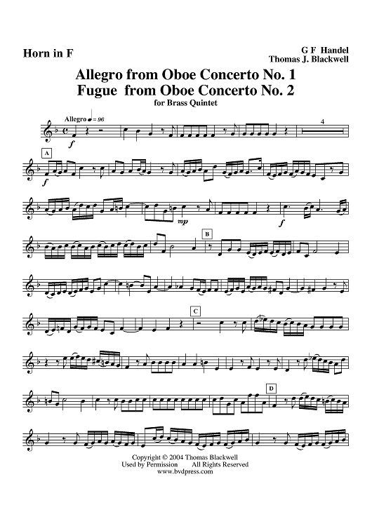 Allegro and Fugue from Oboe Concertos 1 and 2 - Horn