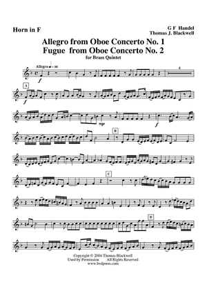 Allegro and Fugue from Oboe Concertos 1 and 2 - Horn