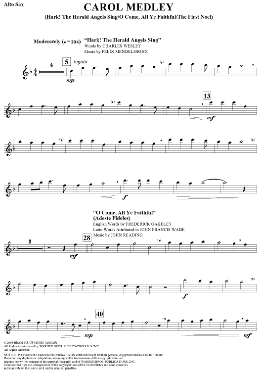Carol Medley (Hark! the Herald Angels Sing/O Come, All Ye Faithful/The First Noel) - Alto Saxophone