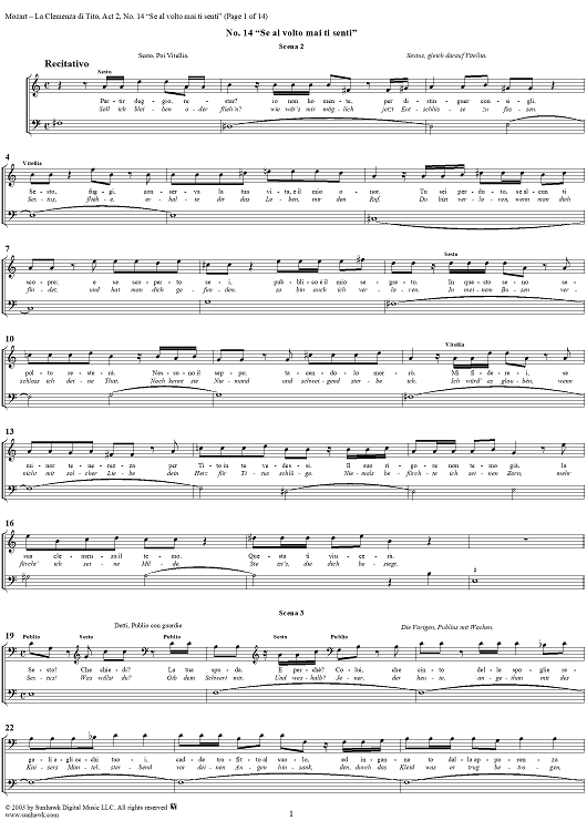 "Se a volto mai ti senti", No. 14 from "La Clemenza di Tito", Act 2 (K621) - Full Score
