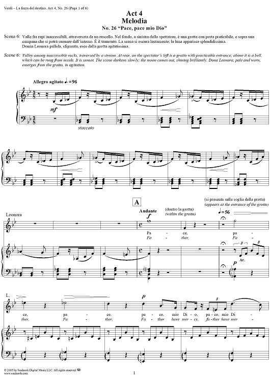 La forza del destino, Act 4, No. 26, Melody. "Pace, pace mio Dio" - Score