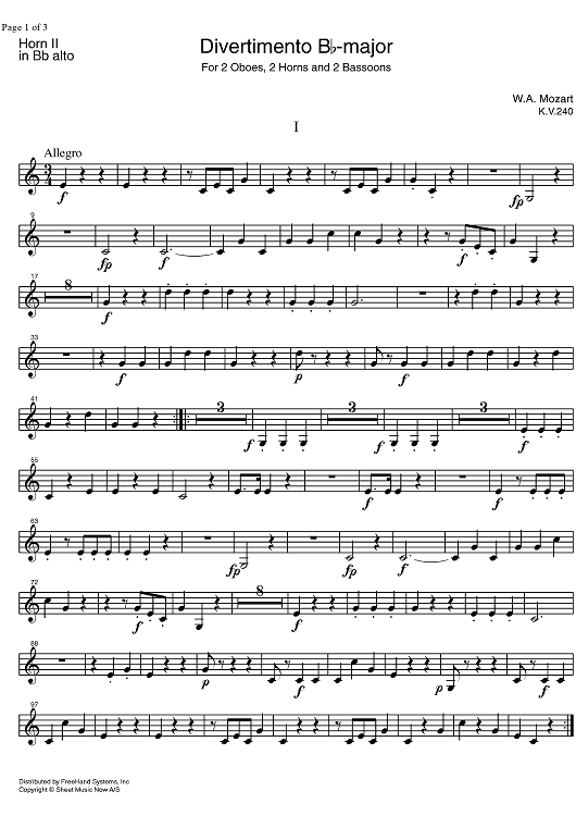 Divertimento No. 9 Bb Major KV240 - Horn in B-flat 2