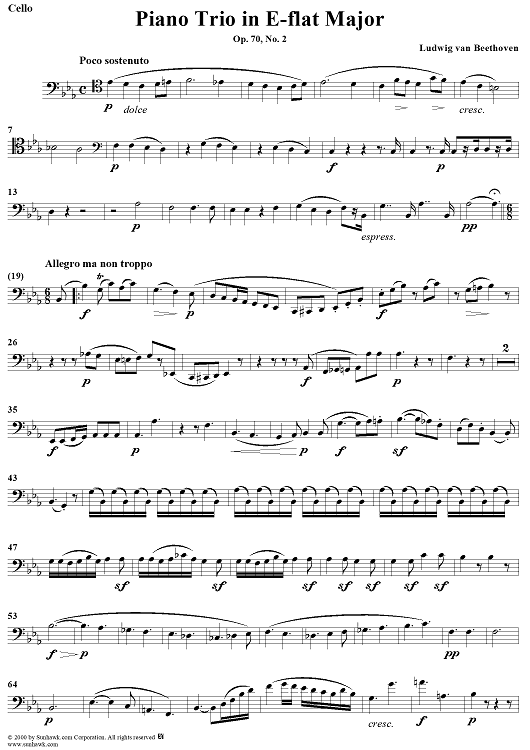 Piano Trio No. 6 in E-flat Major, Op. 70, No. 2 - Cello