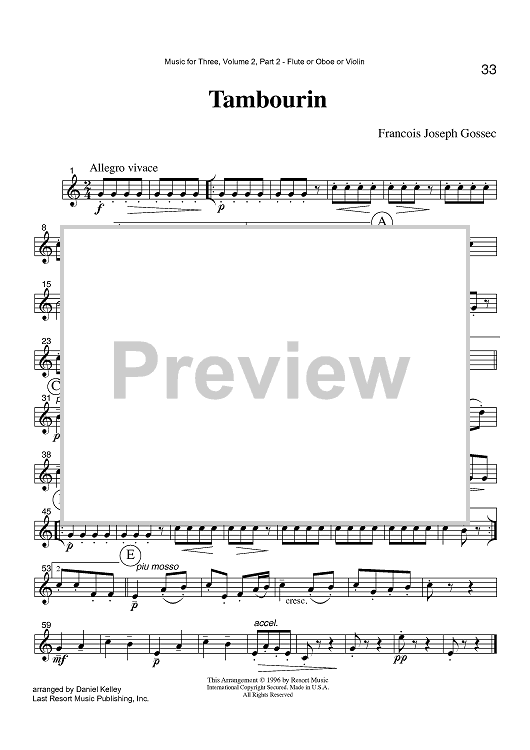 Tambourin - Part 2 Flute, Oboe or Violin