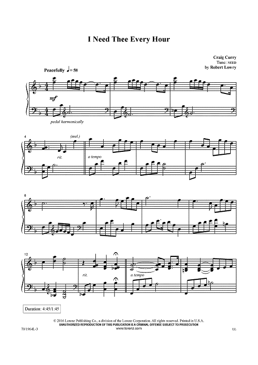 I Need Thee Every Hour