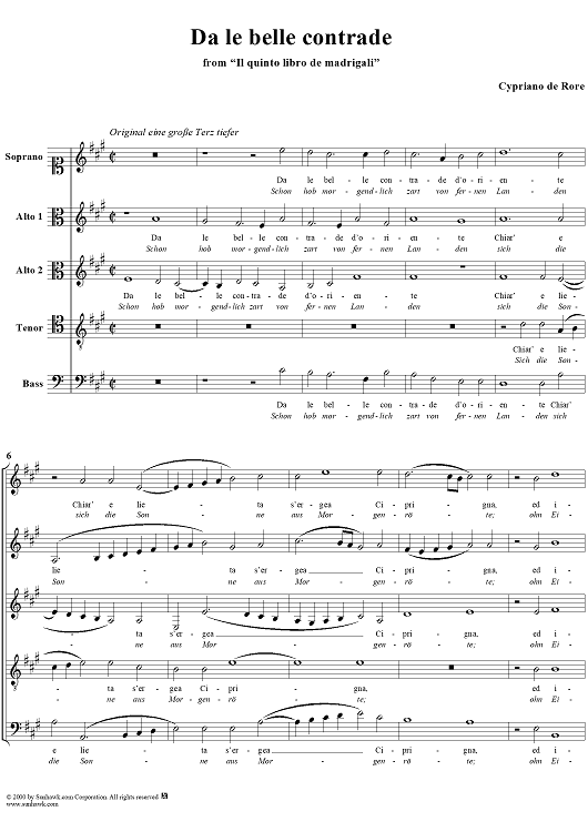 Da le belle contrade, from "Il quinto libro de madrigali" (Venice, 1566)