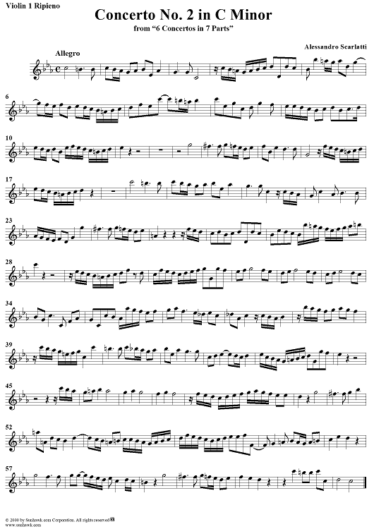 Concerto No. 2 in C Minor from "6 Concerti Grossi" - From "6 Concertos in 7 Parts" - Violin 1