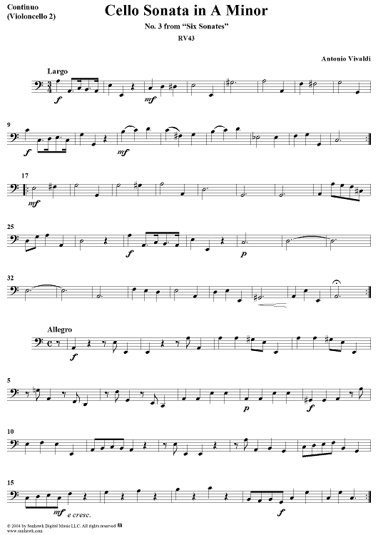 Cello Sonata No. 3 in A Minor, RV43 - Continuo