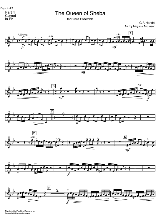 The Arrival of the Queen of Sheba HWV 67 - Cornet