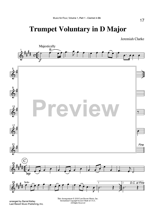 Trumpet Voluntary in D Major - Part 1 Clarinet in Bb
