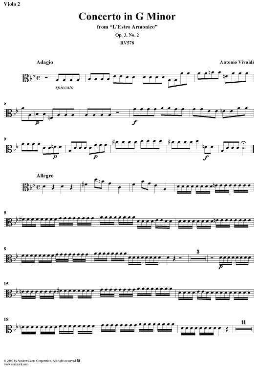 Concerto in G Minor    - from "L'Estro Armonico" - Op. 3/2  (RV578) - Viola 2