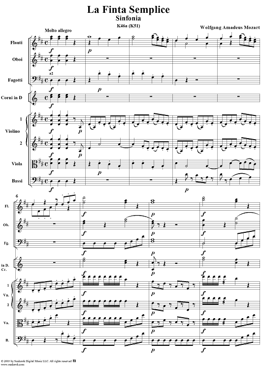 Sinfonia, from "La Finta Semplice", K46a (K51) - Full Score