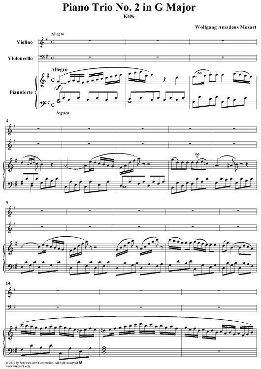 Piano Trio No. 2 in G Major K496 - Piano Score
