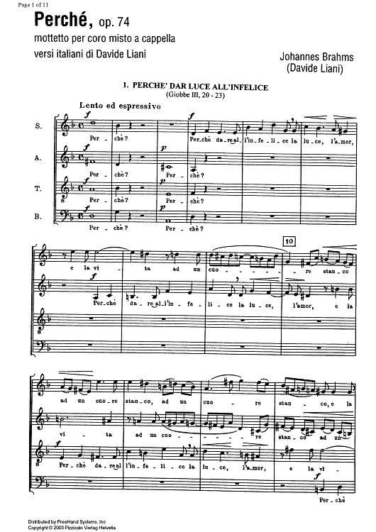 Perché (Warum ist das Licht gegeben) Op.74 - Score