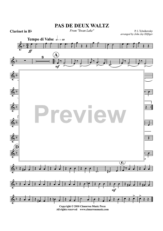 Pas de Deux Waltz - From "Swan Lake" - Clarinet in Bb