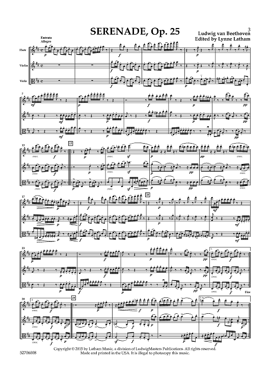 Serenade, Op. 25 for Flute, violin and viola - Score