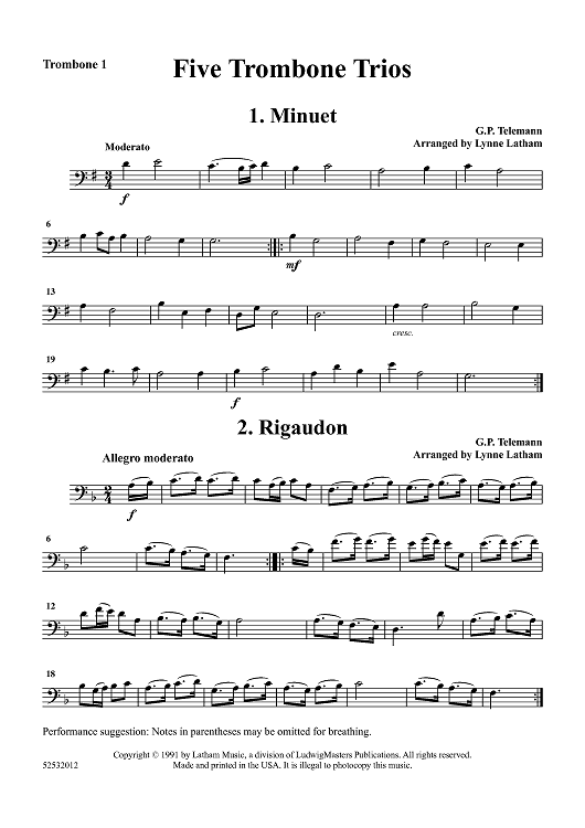 Five Trombone Trios - Trombone 1