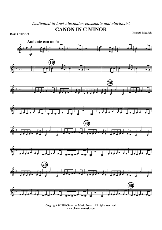 Canon in C Minor - Bass Clarinet (opt. Bassoon)