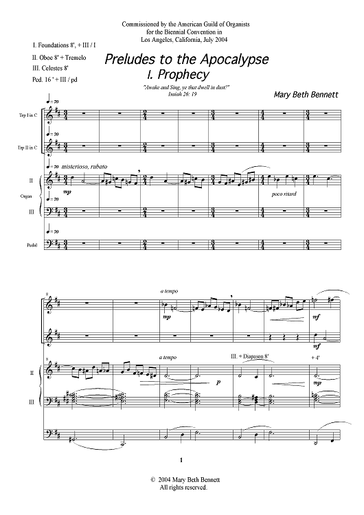 Preludes to the Apocalypse - Organ Score