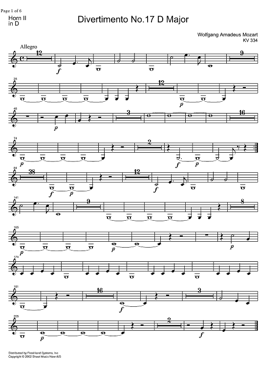 Divertimento No.17 D Major KV334 - Horn in D 2