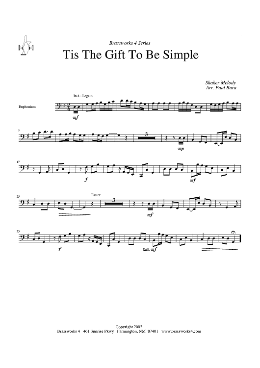 Tis the Gift to be Simple - Euphonium
