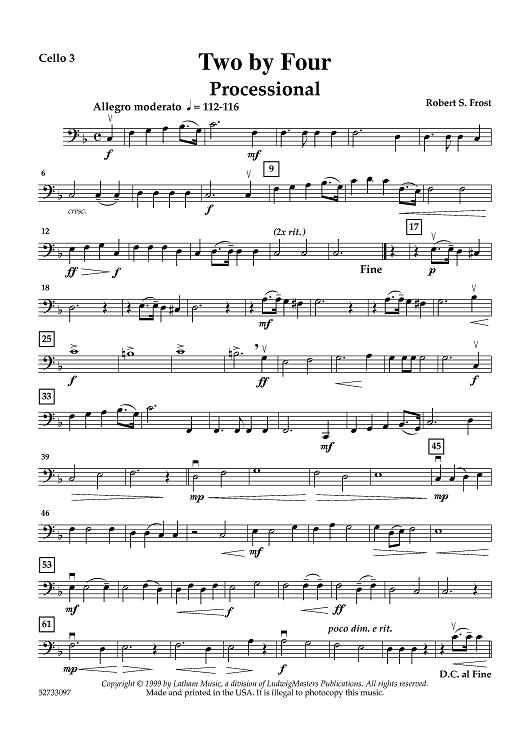 Two By Four for Cello Quartet - Cello 3