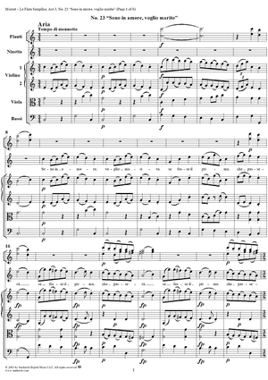 "Sono in amore, voglio marito", No. 23 from "La Finta Semplice", Act 3, K46a (K51) - Full Score