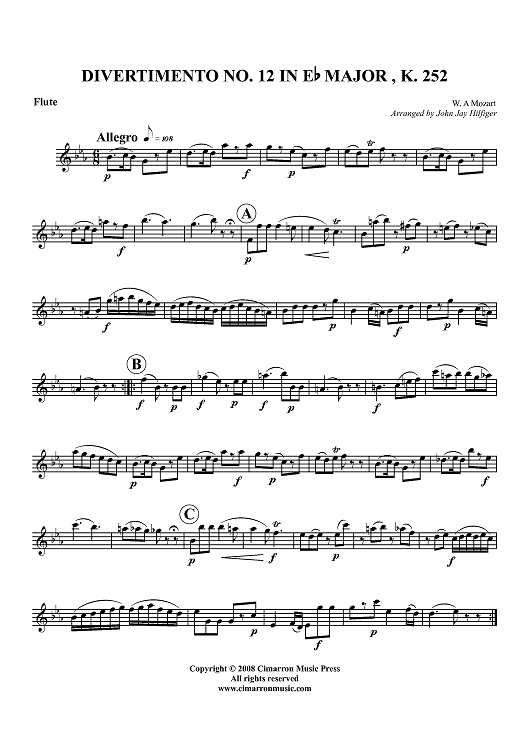 Divertimento No. 12 in Eb Major, K. 252 - Flute