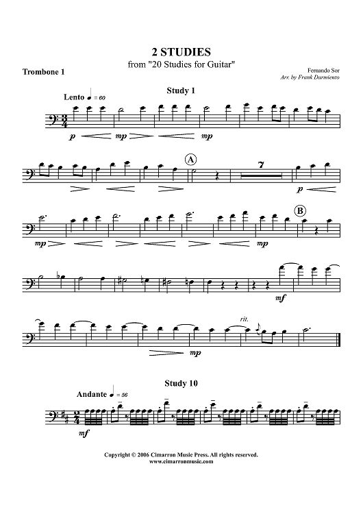 Two Studies from "20 Studies for Guitar" - Trombone 1