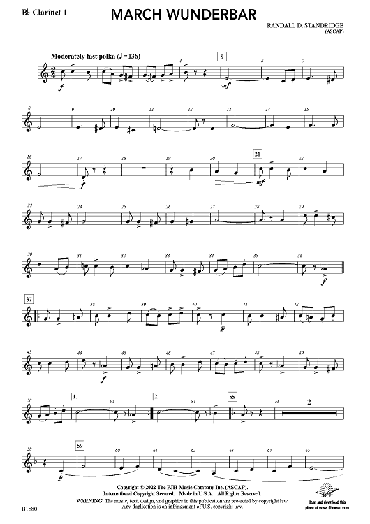 March Wunderbar - Bb Clarinet 1