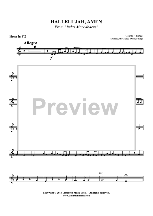 Hallelujah, Amen - From "Judas Maccabaeus" - Horn in F 2