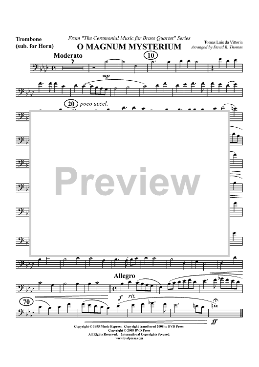 O Magnum Mysterium - Trombone (sub. for Horn)