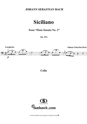 Siciliano from "Flute Sonata No. 2" - Cello
