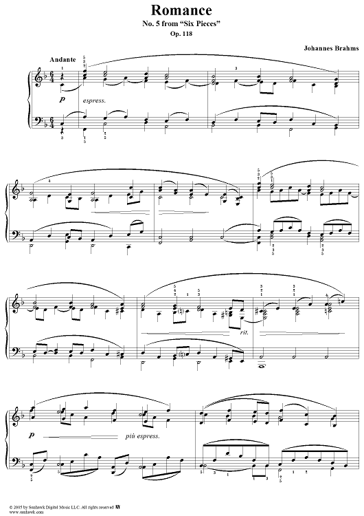 Romance, No. 5 from "Six Pieces". Op. 118