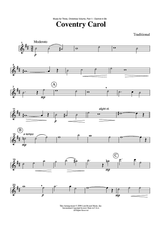 Coventry Carol - Part 1 Clarinet in Bb