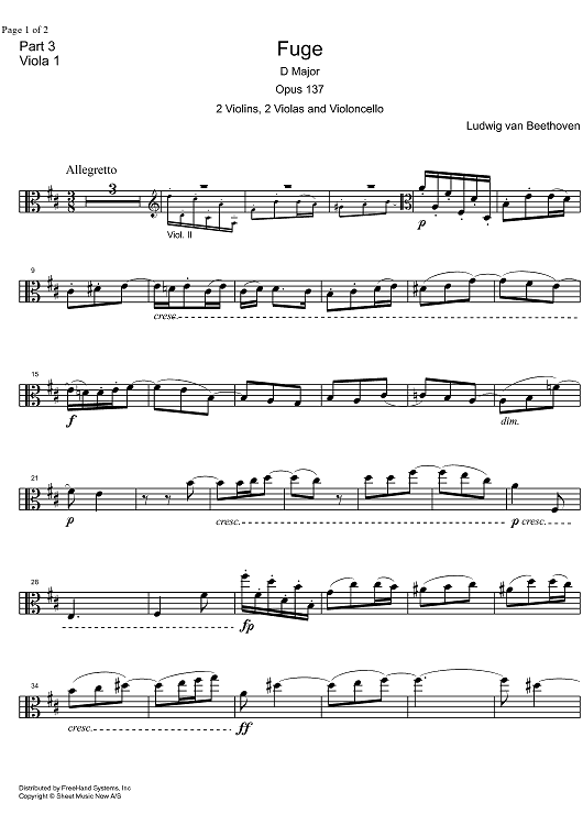 Fugue D Major Op.137 - Viola 1