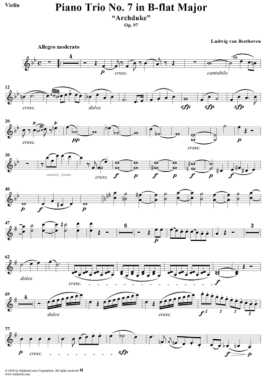 Piano Trio No. 7 in B-flat Major, "Archduke" - Violin