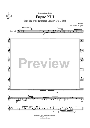 Fugue XIII from "The Well Tempered Clavier", BWV858b - Horn in F