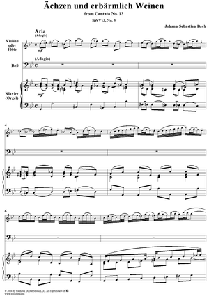 "Ächzen und erbärmlich Weinen", Aria, No. 5 from Cantata No. 13: "Meine Seufzer, meine Tränen" - Piano Score