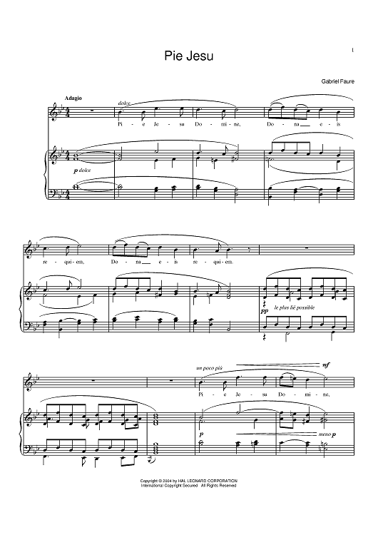 Pie Jesu" Sheet Music by Gabriel Fauré for Piano/Vocal/Chords Sheet