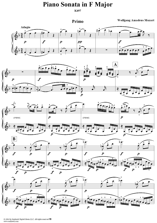 Piano Sonata in F Major, K497