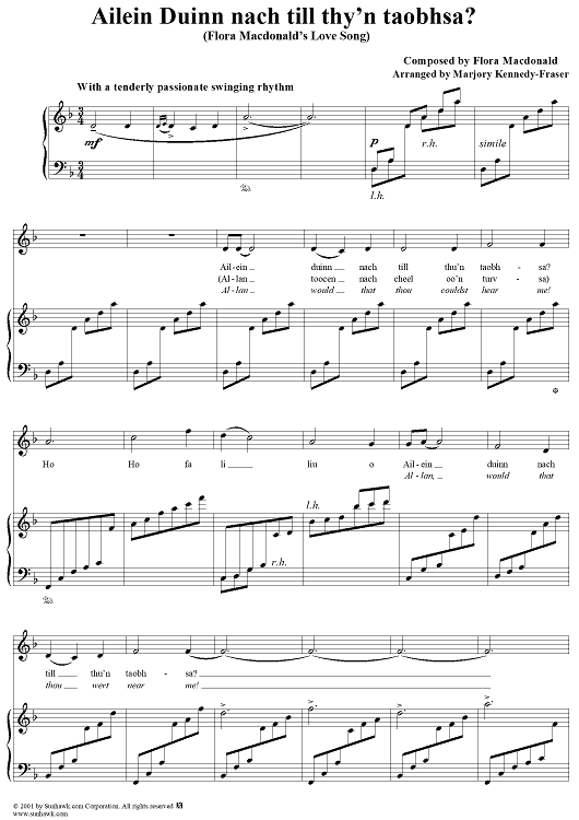 Flora Macdonald's Love Song, Ailein Duinn nach till thy 'n taobh-sa?