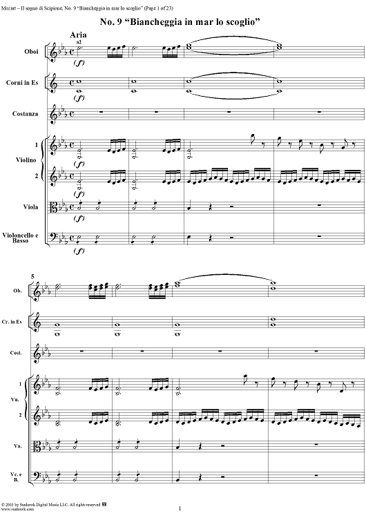 Biancheggia in mar lo scoglio (Aria), No. 9 from "Il Sogno di Scipione" - Full Score