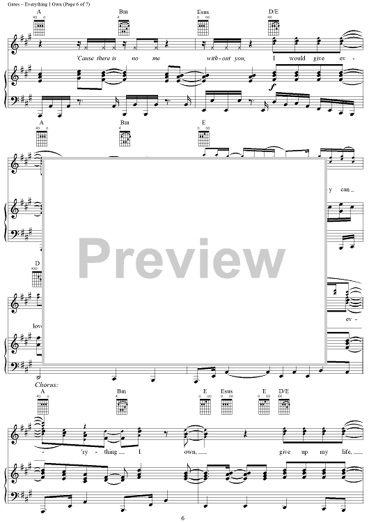 Everything I Own" Sheet Music by Bread; *Nsync for Piano/Vocal/Chords